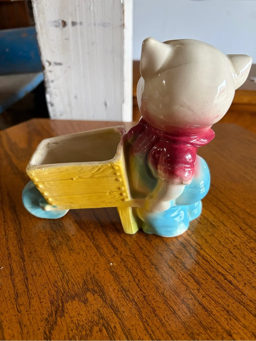 Vintage Pig Pushing Wheelbarrow Planter
